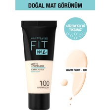 Maybelline New York Fit Me Matte+Poreless Fondöten 100 Warm Ivory Doğal Mat Görünüm ve Yağsız Formül