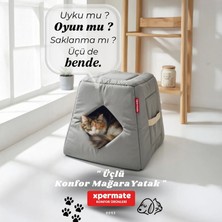 Xpermate Kedi Evi Kedi Yuvası 3 Fonksiyonlu Antrasit Kedi Mağarası Küçük Irk Köpek Evi 47 x 47 x 33 cm Genel Kullanım