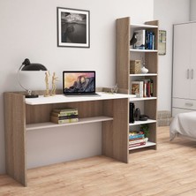Bimossa T7020 Mahpeyker Modern Çalışma Masası ve Kitaplık Ceviz Beyaz Suntalam Malzeme