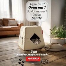 Xpermate Kedi Evi Kedi Yuvası 3 Fonksiyonlu Kedi Mağarası Küçük Irk Köpek Evi Bej