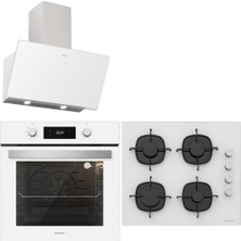 Silverline Beyaz Cam Ankastre Set BO6504W01 CS5335W01 - 3457) 4 Ocak Gözü A+ Enerji Sınıfı Modern Tasarım