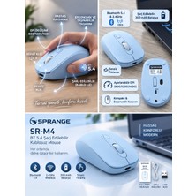 Sprange Sessiz Tık Şarj Edilebilir Kablosuz Mouse - Bluetooth 5.4 & 2.4ghz Çift Modlu Mouse Sr-M4 Mavi