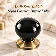 Nzb Porselen Siyah Düğme Metal Antik Sarı Tablalı Dolap Çekmece Mobilya Düğme Kulp