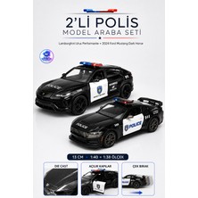 Yıldırım Oyuncak Die Cast Model Polis Arabası 2'li Set 13CM– Lamborghini Urus & 2024 Ford Mustang Açılır Kapılı Çek Bırak Model Araba