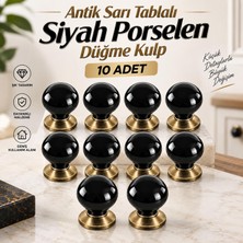 Nzb (10 Adet) Porselen Siyah Düğme Metal Antik Sarı Tablalı Dolap Çekmece Mobilya Düğme Kulp