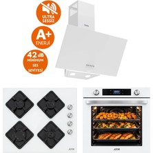 Afm tech ve Ferre Marka D087-SA Sessiz SILENTART Beyaz Turbo Dijital Dokunmatik 3'lü Ankastre Set Fırın+Ocak+Davlumbaz
