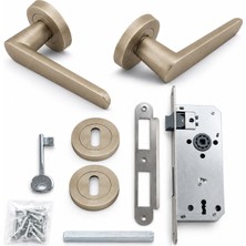 Badem10 Kayı Titanyum Rozetli Oda Kapı Kolu+Sessiz Gömme Kilit 40 mm Kapı Kolu Kilit Seti