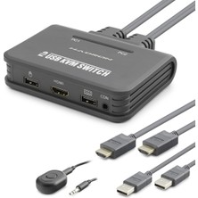 Pileli Store HDMI USB Kvm Switch 2 Port HDMI 2 Port USB Dahili Kablolu - Siyah HDX1361