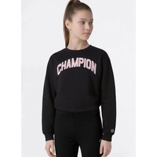 Champion Siyah Kadın Baskılı Eşofman Takımı 405461-CREW Neck Tracksuit