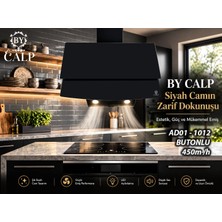 Bycalp Siyah Cam Davlumbaz Yuvarlak Ledli & Butonlu