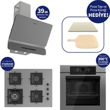 Ferre Gri Italıano Pızzart 3'lü Ankastre Set – 65 cm Woklu Ocak, Pizza Taşı & Küreği Hediye