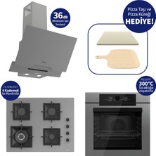 Ferre Gri Pızzart 3'lü Ankastre Set – 65 cm Woklu Ocak, Pizza Taşı & Küreği Hediye