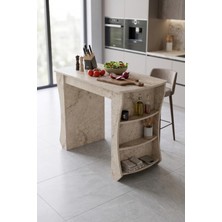Bezos Mutfak Masası Mutfak Adası Ada Masa Bar Masası Kahvaltı Masası Raflı Çok Amaçlı Dolap Modern Masa 120X60 cm 9835 Traverten