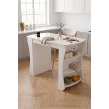 Bezos Mutfak Masası Mutfak Adası Ada Masa Bar Masası Kahvaltı Masası Raflı Çok Amaçlı Dolap Modern Masa 120X60 cm 9837 Beyaz