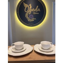 Ogeda Home Rose Beyaz Porselen 2'li Fincan ve Pasta Tabağı Takımı - 2'li Beyaz Çiçek Form Fincan ve Tabak Seti