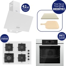 Ferre Pizzart & Fryart Beyaz Ankastre Set QEP65CB+SC406-WFA+D087-SA - 65 cm Ocak
