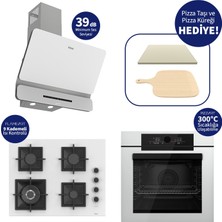 Ferre Beyaz Italıano Pızzart 3'lü Ankastre Set – 65 cm Woklu Ocak, Pizza Taşı & Küreği Hediye