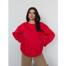 Esra Helvacı Kırmızı Oversize Şardonlu Sweatshirt