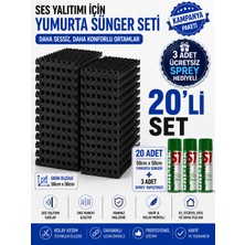 Akyelone Akustik Yumurta Sünger 40MM 60 Dns Yanmaz 50X50CM 20 Adet + 3 Sprey Yapıştırıcı