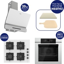 Ferre Pizzart & Fryart Beyaz Ankastre Set QEP65CB+SC206-FA+D081-SA - Döküm Izgara