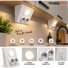 Karakoy Online Dolap ve Tezgah Altı Prizli LED Aydınlatma 2’li  Priz On-Off Anahtarlı 3 Renk Seçenekli