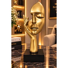 Mobee Altın Elini Yüzüne Koyan Kadın Figürü Modern Soyut Dekoratif Heykel 8,5X26 cm 004-G