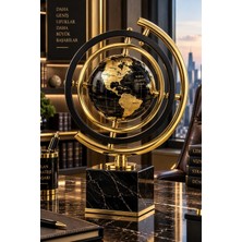 Mobee Altın Çok Halkalı Dönen Dünya Küresi Mermer Kaideli Dekoratif Obje 22X34 cm 3-6