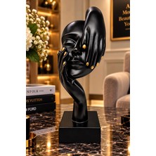 Mobee Siyah Saçını Tutan Kadın Yüzü Figürü Modern Soyut Dekoratif Heykel 5X16 cm 009-B