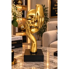 Mobee Altın Saçını Savuran Kadın Yüzü Figürü Modern Soyut Dekoratif Heykel 8,5X26 cm 001-G