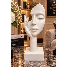 Mobee Beyaz Elini Yüzüne Koyan Kadın Figürü Modern Soyut Dekoratif Heykel 8,5X26 cm 004-W