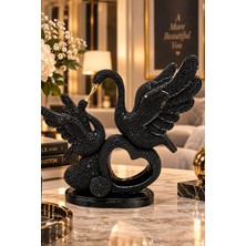 Mobee Siyah Kalpli Çift Kuğu Figürü Dekoratif Biblo Masaüstü Aşk Objesi 18X18 cm 1-16