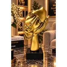 Mobee Altın Avuç Içinde Kadın Yüzü Figürü Modern Soyut Dekoratif Heykel 5X16 cm 037-G