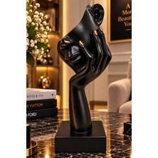 Chermik Siyah Düşünen Kadın Büstü Figürü Modern Soyut Dekoratif Heykel 8,5X26 cm 012-B