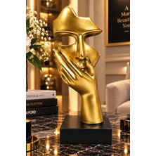 Chermik Altın El ve Maske Figürü Modern Soyut Dekoratif Heykel Masaüstü Obje 5X16 cm 010-G