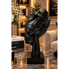 Chermik Siyah Avuç Içinde Kadın Yüzü Figürü Modern Soyut Dekoratif Heykel 5X16 cm 037-B