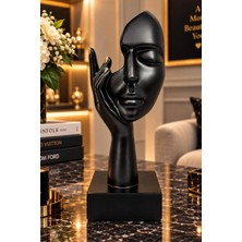 Chermik Siyah Elini Yüzüne Koyan Kadın Figürü Modern Soyut Dekoratif Heykel 8,5X26 cm 004-B