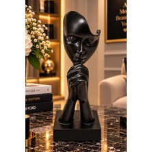 Chermik Siyah Sus Işareti Yapan Yüz Figürü Modern Soyut Dekoratif Heykel 5X16 cm 034-B