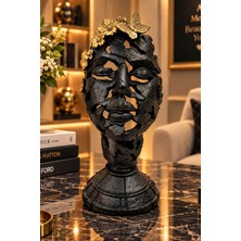 Chermik Siyah Oymalı Afrika Kadın Yüzü Figürü Etnik Dekoratif Heykel 12X26 cm 10-4