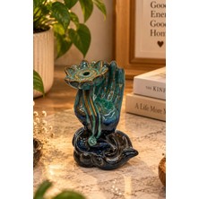 Chermik Turkuaz Seramik Lotus Çiçekli Geri Akışlı Şelale Tütsülük Buhurdanlık 6,5x9,5 cm 9-3