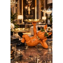 Chermik Turuncu Gözlüklü Bulldog Köpek Figürlü Altın Ikili Tepsili Sunumluk 30X19 cm 7-5