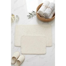 Dekomod 2'li Peluş Banyo Paspası Halı Klozet Takımı Krem Kaymaz Taban (60X50-60X90)