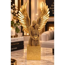Chermik Altın Kanatlı Melek Heykeli Dekoratif Biblo Masaüstü Obje 16X27 cm 1-20