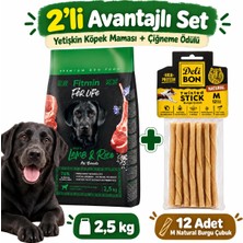 Fitmin For Life Kuzu Etli ve Pirinçli Yetişkin Köpek Maması 2,5 kg + Delibon M Natural 12'li Burgu Çubuk