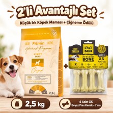 Fitmin Mini Light Taze Tavuk Etli Küçük Irk Köpek Maması 2,5 kg + Delibon Xs Beyaz 4'lü Pres Kemik