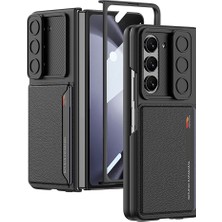 No 7 Tech Galaxy Z Fold 5 Suni Deri Arka Yüzey Sürgülü Kamera Korumalı N7TH Kartlıklı Kıpta Silikon Kılıf