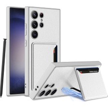 No 7 Tech Galaxy S24 Ultra Suni Deri Arka Yüzey N7TH Kartlıklı Kıpta Silikon Kılıf