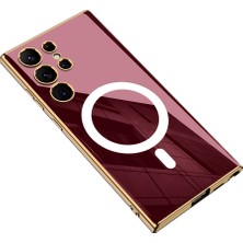 Galaxy S23 Ultra Kılıf Wireless Şarj Özellikli Kenarları Elektroplating Kaplama Aynalı Aden Kent Kılıf