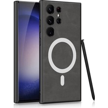 Galaxy S24 Ultra Kılıf M-Safe Şarj Özellikli Deri Tasarımlı Aden Kıpta Nubuk Kılıf