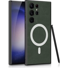 Galaxy S24 Ultra Kılıf M-Safe Şarj Özellikli Deri Tasarımlı Cherena Kıpta Nubuk Kılıf