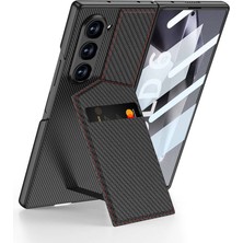 Galaxy Z Fold 6 Kılıf Karbon Fiber Kartlıklı Axaktif Kıpta Dik Açılan Kartlıklı Kılıf